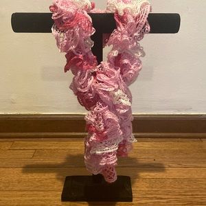 3 tone pink and white hand made ruffle scarf